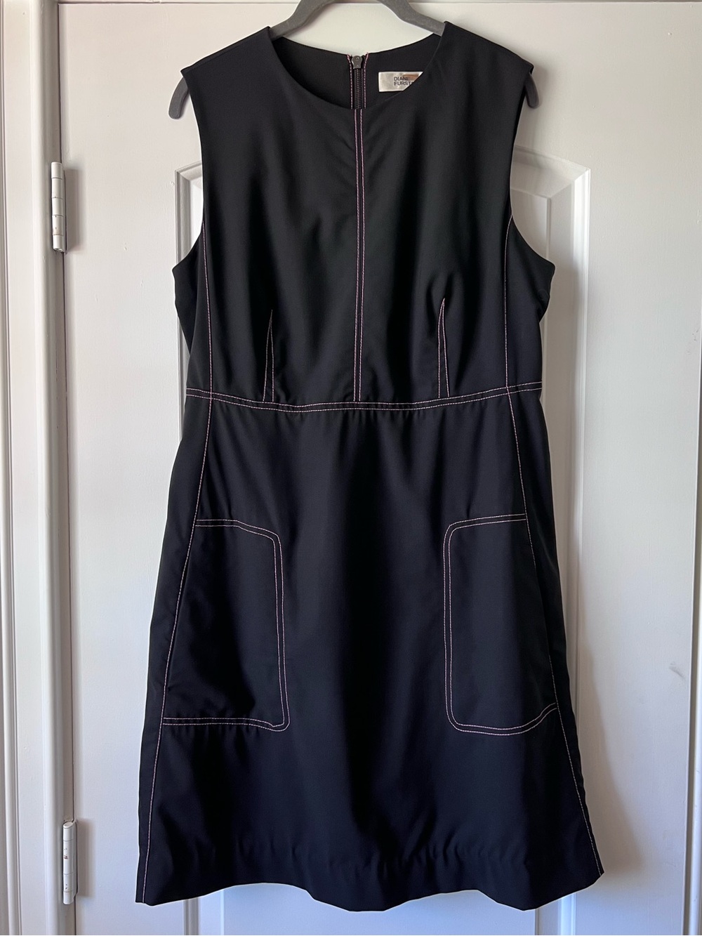 Vintage Diane von Furstenberg Black w/ Pink Stitching Dress Wool Retro Mod